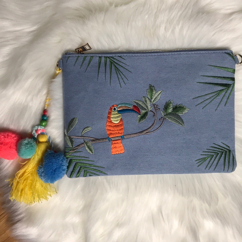 NWT light denim toucan envelope clutch